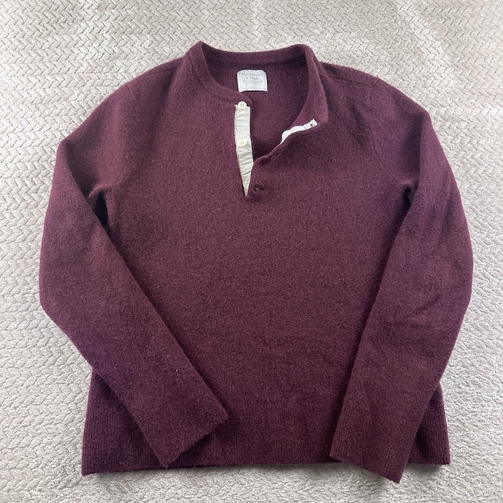Vintage Y2K Abercrombie Fitch Wool Blend 1/4 Button Sweater Mens Large‎ Maroon